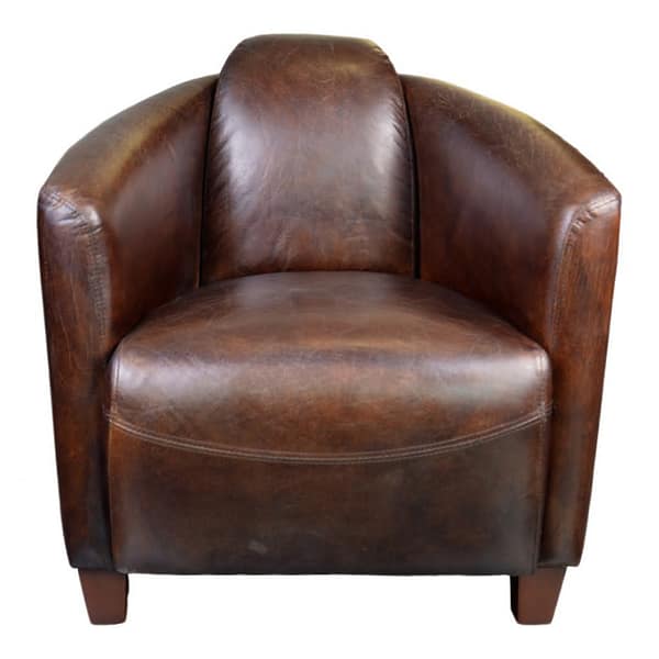 SALZBURG CLUB CHAIR CAPPUCCINO BROWN LEATHER - FRONT VIEW
