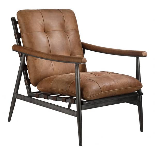 SHUBERT ACCENT CHAIR OPEN ROAD BROWN LEATHER - FRONT RIGHT SIDE ANGLE VIEW