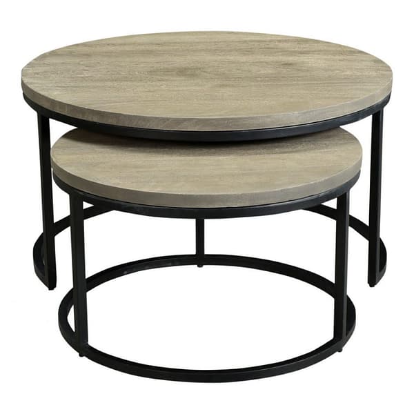 DREY ROUND NESTING COFFEE TABLES SET OF 2 - FRONT ANGLE VIEW