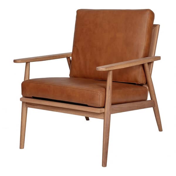 HARPER LEATHER LOUNGE CHAIR TAN - FRONT ANGLE VIEW