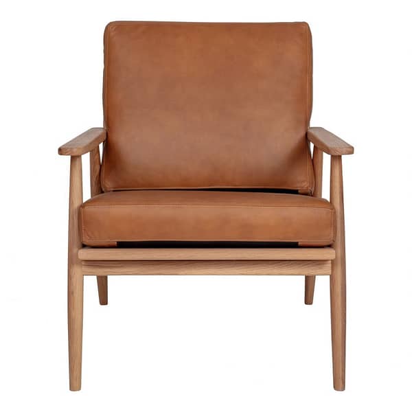 HARPER LEATHER LOUNGE CHAIR TAN - FRONT VIEW